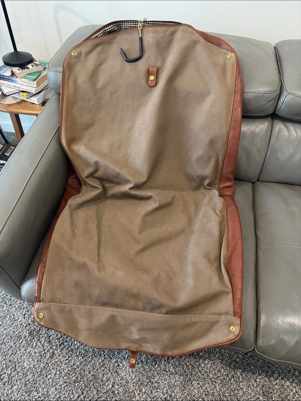 Ghurka No 173 Brown Leather garments bag with Embossed Crest and Gold Hardware